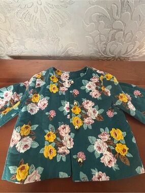 Janie and Jack Teal Floral Girls' Jacket with Yellow & Pink Roses